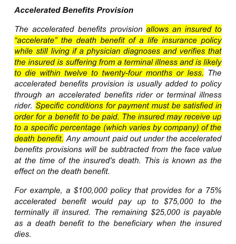 <p>A life insurance rider that allows an individual to purchase insurance as they grow older, regardless of insurability, is called a(n)</p><ul><li><p>guaranteed term rider</p></li><li><p>guaranteed insurability rider</p></li><li><p>accelerated benefit rider</p></li><li><p>cost of living rider</p></li></ul>