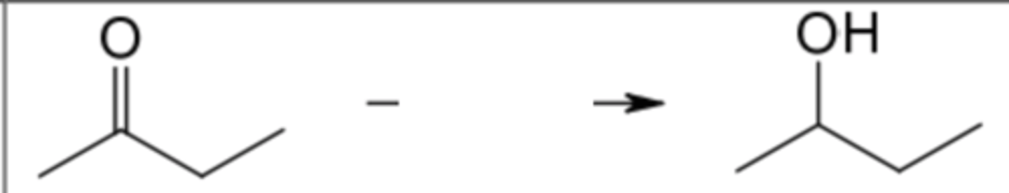 <p>reduces carboyls (O=) to (-OH)</p>