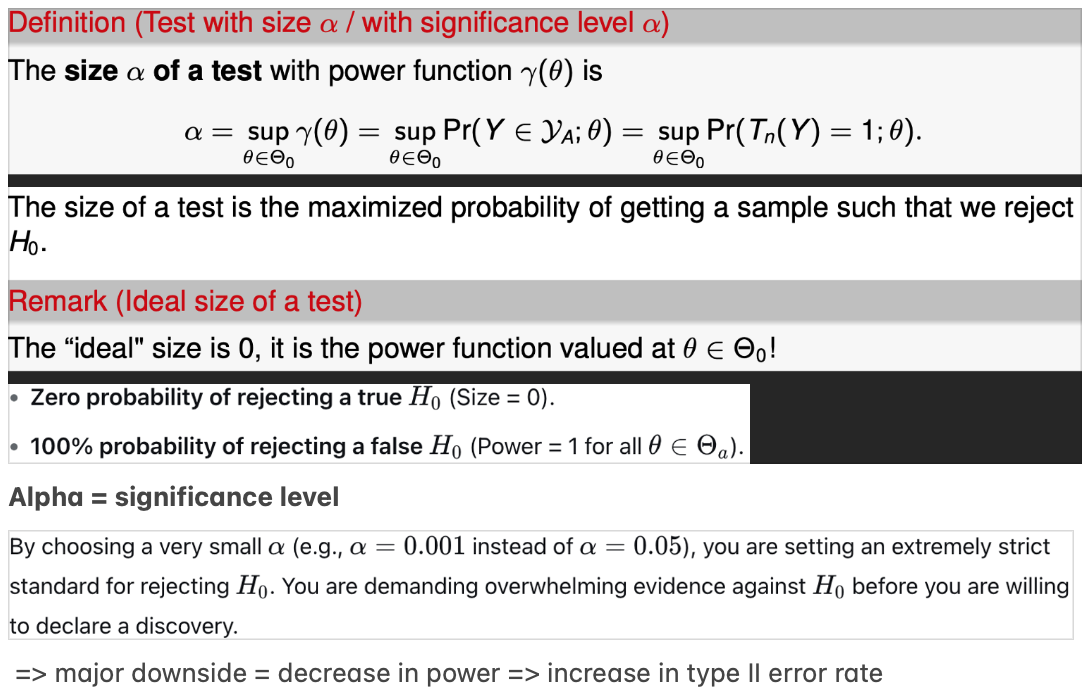 <p>= maximum of power function in case null hypothesis is true</p>