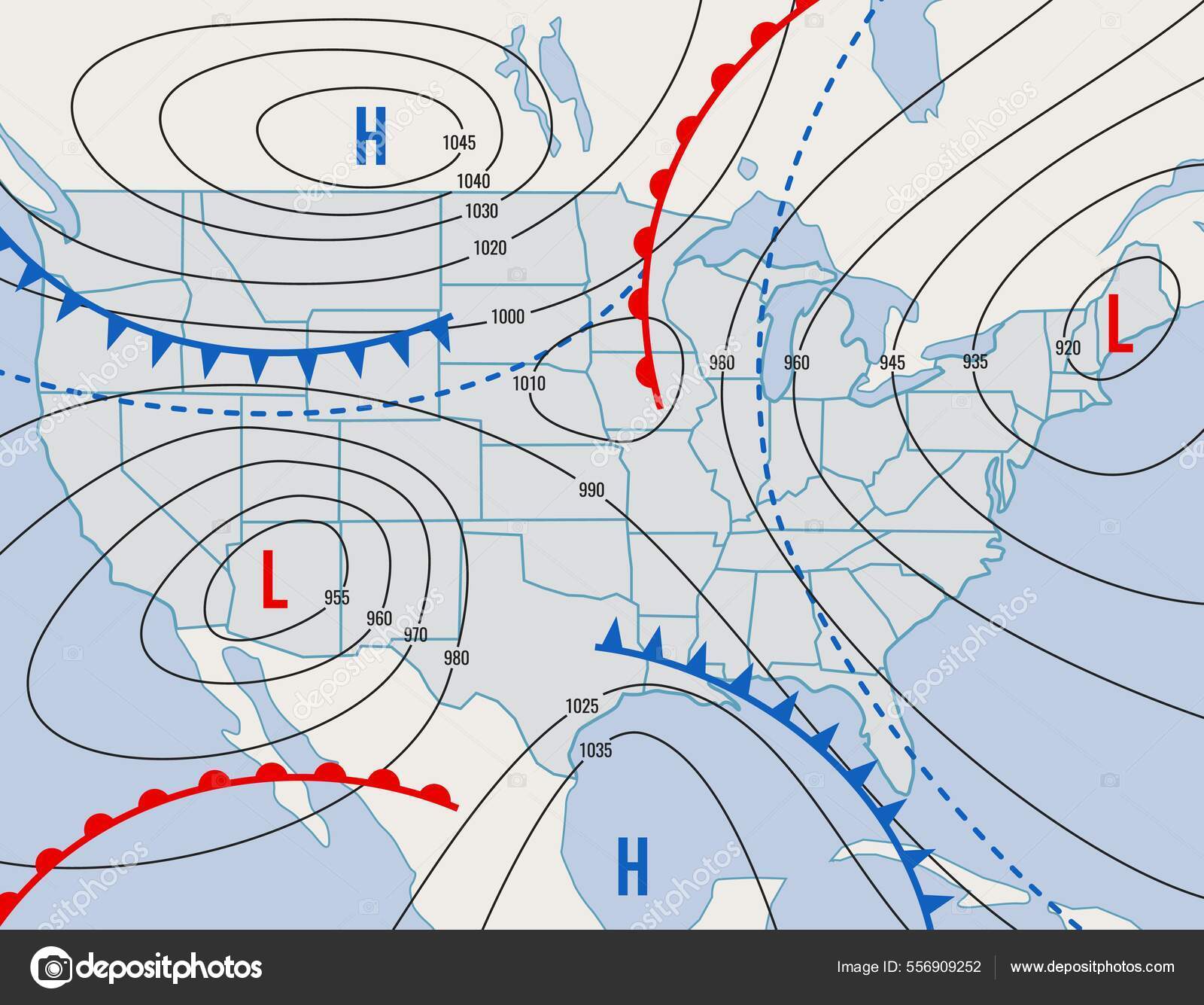 <p>line of equal air pressure on a weather geek map</p>