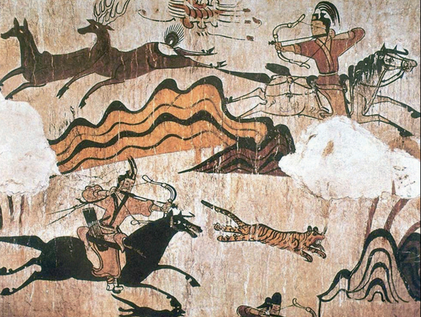 <p>A military tactic where a mounted archer shoots at pursuers while riding away, exemplifying strategic skill and mobility in warfare, including influence on East Asian military tactics; shown on western walls of tombs</p>