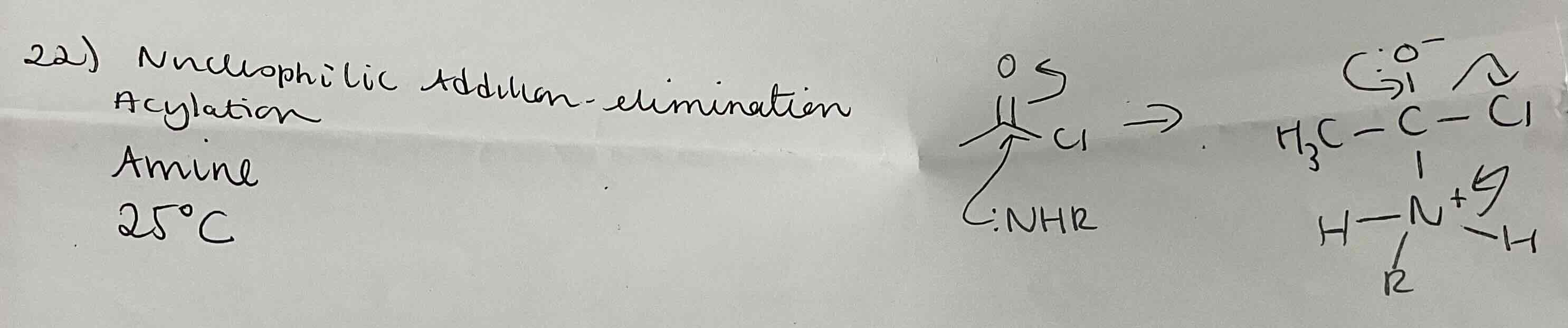 <ul><li><p>Nucleophilic addition elimination</p></li><li><p>Amine eg- NHR</p><p></p></li></ul>