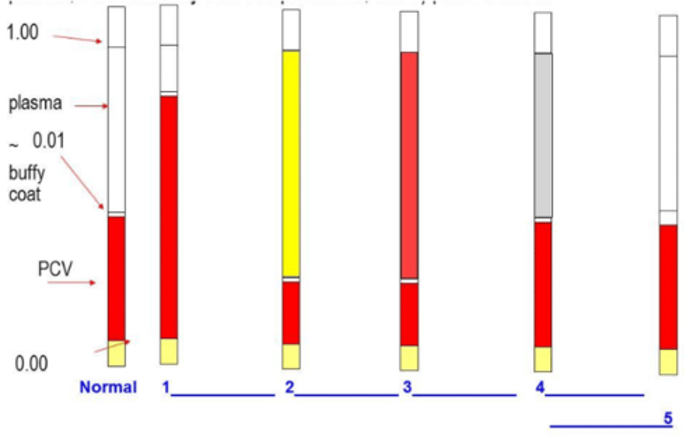 <p>Which of the microhaematocrit tubes in plate 3 best indicates an elite, excited thoroughbred with dehydration?</p>