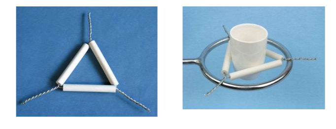<p><span>Clay Triangles: are used along with ring stands to hold a</span></p><p><span>crucible while being heated.</span></p>