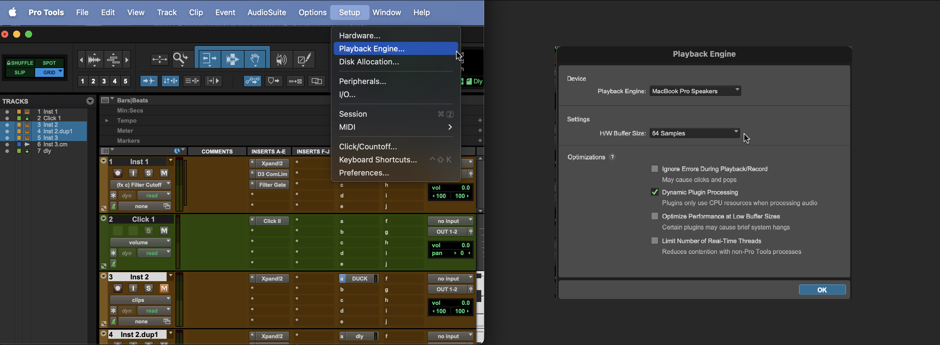 <p>Setup &gt; Playback Engine &gt; H/W Buffer Size</p>