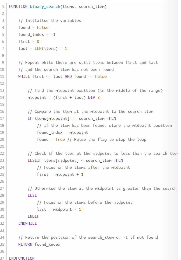 <p>this works for list in ascending order. div returns a whole number, if the input is even div will round down to the middle left</p>