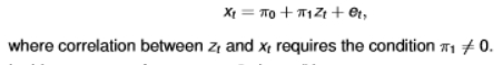 <ul><li><p>an instrument that satisfies the exogeneity condition</p></li><li><p>if this condition is not satisfied and the coefficient equals 0, the link between the two variables is broken </p></li><li><p>this means the instrument carries no information about the endogenous regressor xt</p></li></ul><p></p>