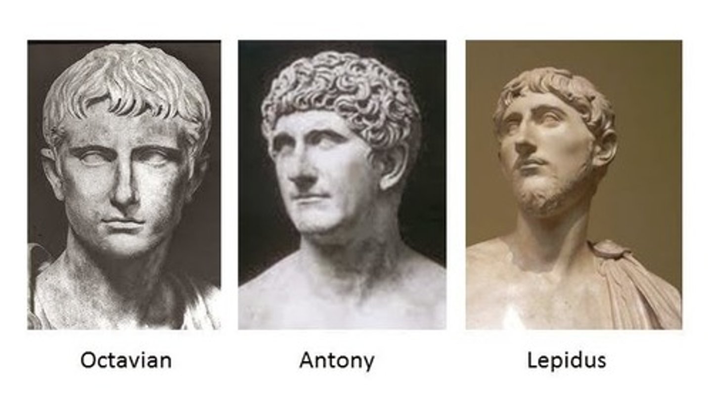 <p>Alliance between Octavian, Mark Antony and Lepidus.</p>