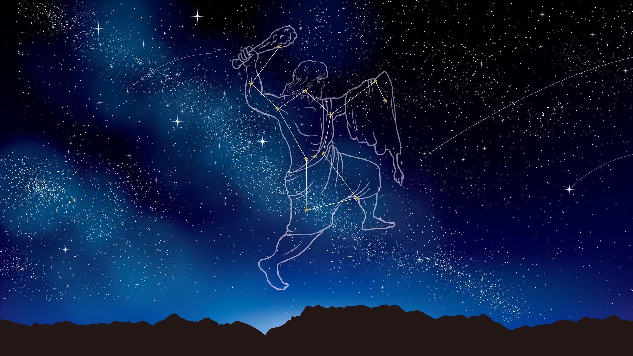 <p>she put a constellation of Orion in the sky</p>