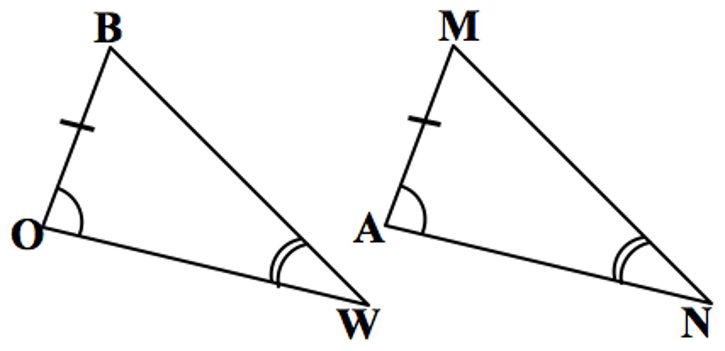 <p>If two angles and the <b>non</b>-included side of one triangle are congruent to two angles and the <b>non</b>-included side of another triangle, <br>then the two triangles are congruent.</p>