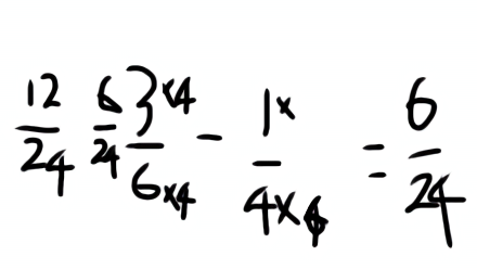 <p>done by finding a common multiple, multiplying both fractions’ numerator and denominator, and subtracting/adding the numerators like normal</p>
