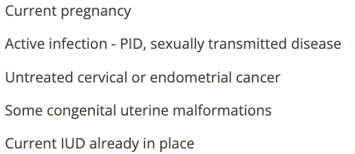 <p>a) active pelvic inflammatory disease</p>