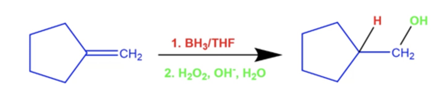 <p>hydroboration-oxidation reactions with these solvents:</p><p>-the H and OH end up syn (cis) to each other</p>