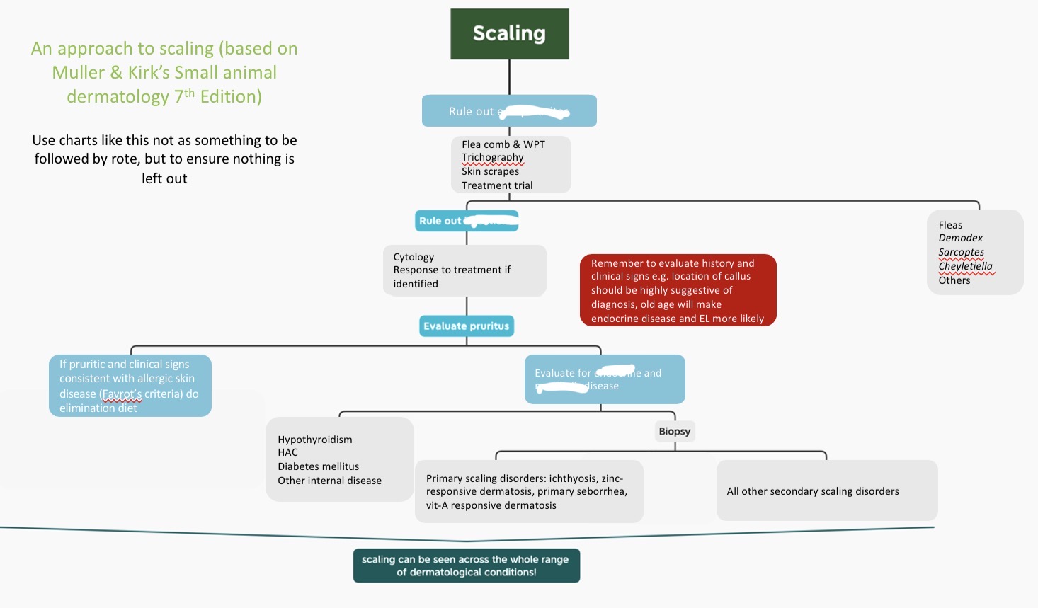 <p>What to do if scale + pruritus (suspect Parasites, bact inf, allergy) - parasite tests </p>