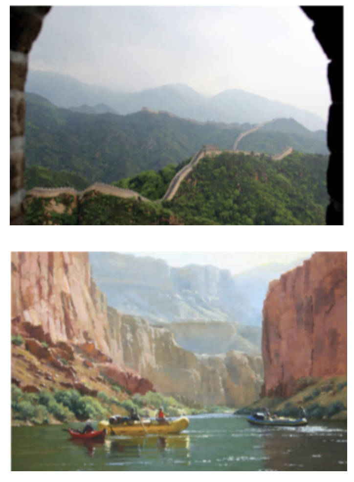 <p>Light scattering.</p><p>• Nonmetrical, Ordinal – Distant objects appear hazy due to moisture, dust, and particles in the air.</p><p>Blurred edges and lower contrast.</p><p>natural.</p>