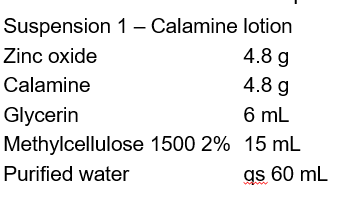 <p>In the 1st suspension, after the solution, what should added while triturating to mix? </p>