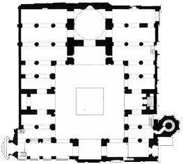 <p><span>cruciform arrangement of 4 large vaulted halls</span></p>