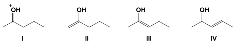 <p>Which structure is the major tautomer of 2-pentanone in aqueous acid?</p>