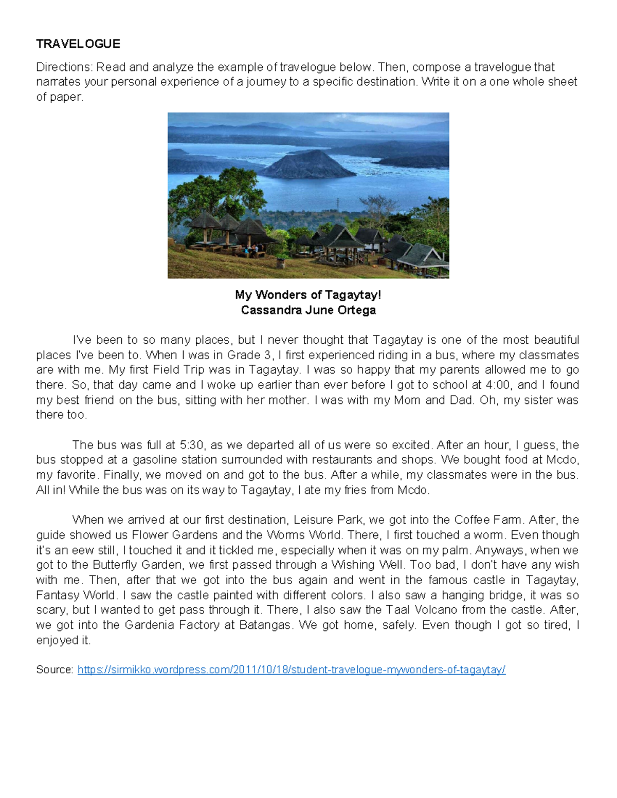 <p>A personal narrative of travel experiences, typically rich in descriptive language.</p>