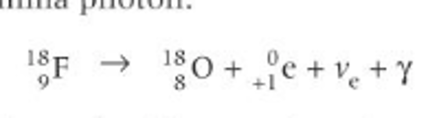 <p>Fluorine to oxygen plus positron plus electron neutrino plus gamma photon</p>