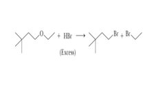 ether cleavage resulting in an alkyl iodide or alkyl bromide and alcohol; uses SN1 unless both Cs are 1°