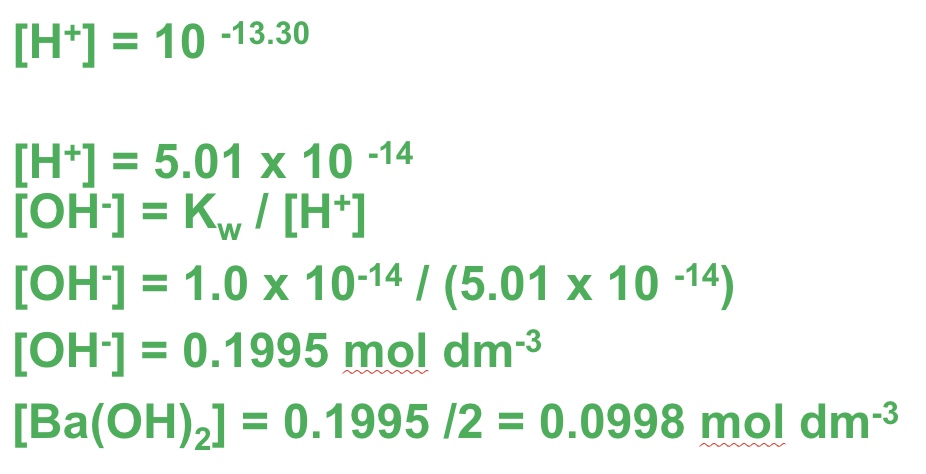 <p>[OH⁻] is divided by 2 to find concentration of base </p>