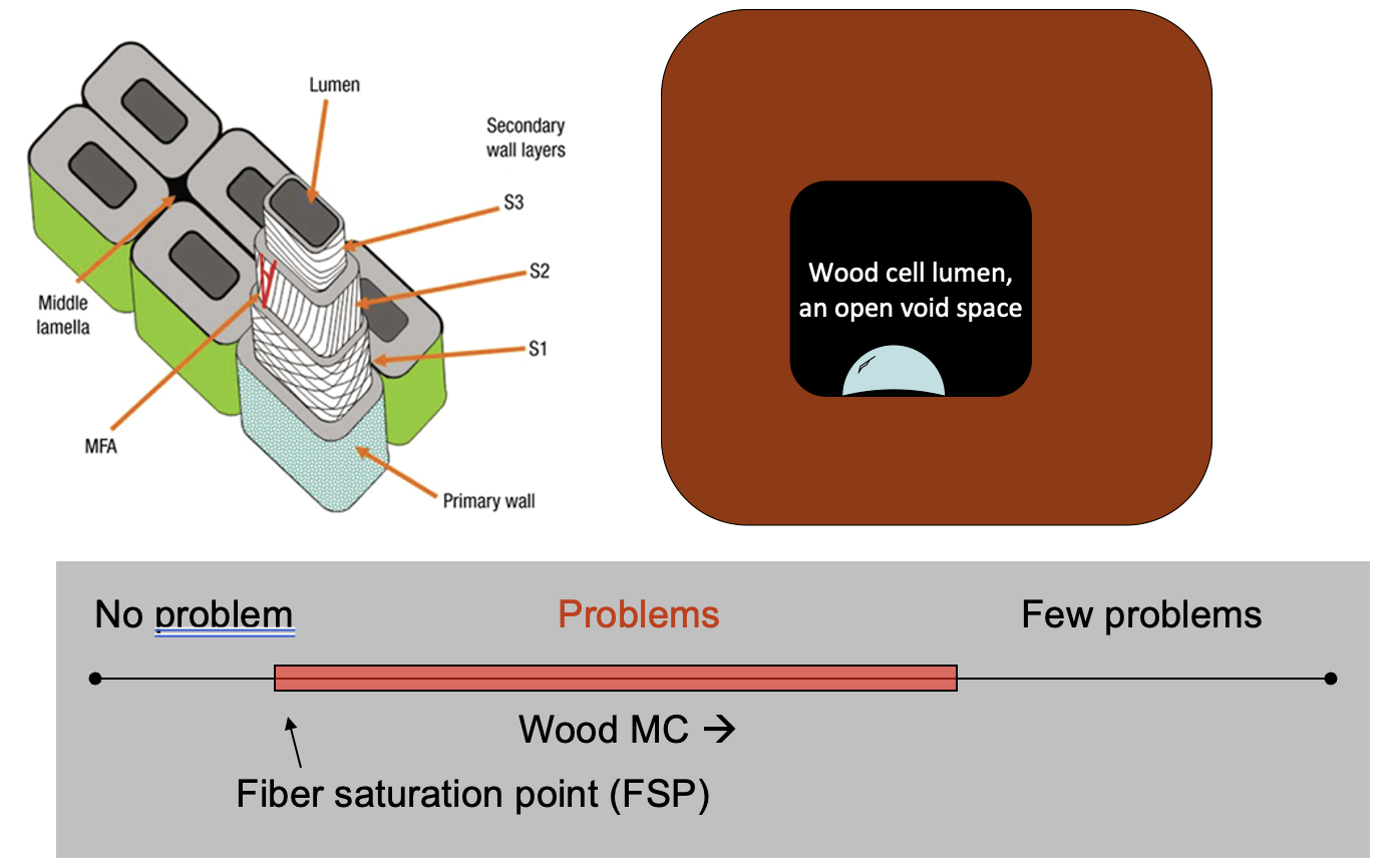 <p>Moisture Content. Critical in wood!</p>