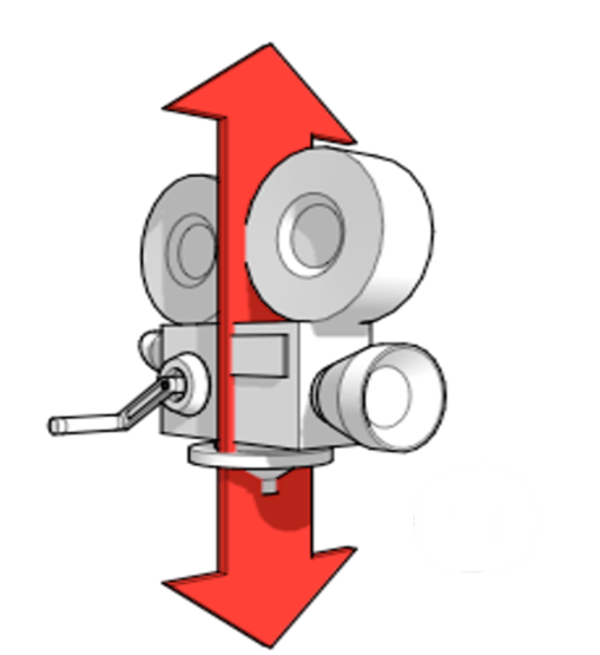 <p>camera physically moves up and down in the scene from high to low point or vice-versa</p>