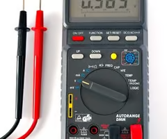 <ul><li><p><span>device used to measure the various attributes of an electrical circuit (current, resistance, voltage)</span></p><ul><li><p>display</p></li><li><p>buttons</p></li><li><p><span>dial for measurement section (voltage, resistance, current, continuity, etc.)</span></p></li></ul></li><li><p><span>Red probe: measuring lead (+)</span></p></li><li><p><span>Black probe stays in "COM" port</span></p></li><li><p><span>move red probe depending on what is being measured</span></p></li></ul>