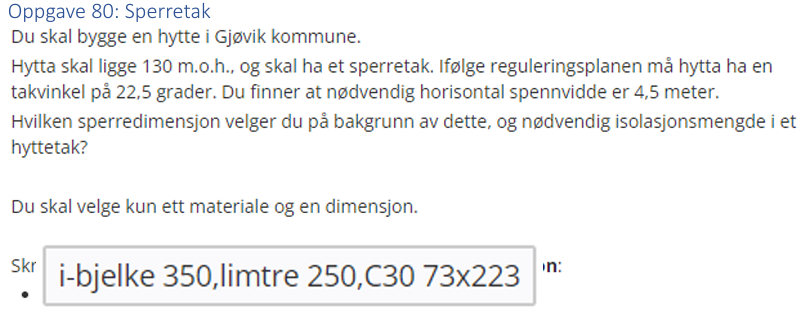 <p>I-bjelke 350 (eller) Limtre 250 (eller) C30 73×223</p>