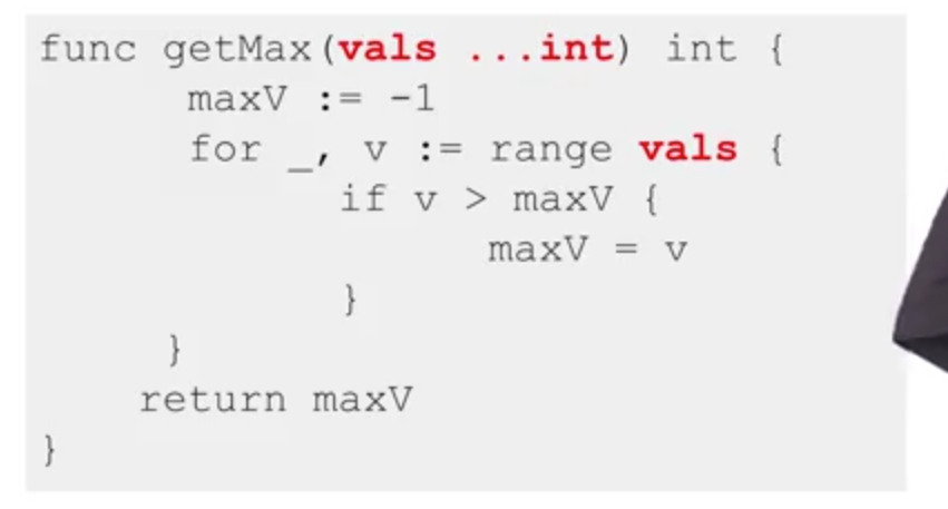 <ul><li><p>A function in golang can accept variable number of arguments.</p></li><li><p>Use the … to specify this in the function. The single argument then contains all the arguments available as a slice.</p></li></ul><p></p>
