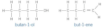 <p>An alcohol from substitution and an alkene from elimination</p><ul><li><p>butan-1-ol and but-1-ene</p></li></ul>