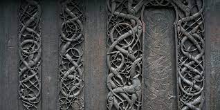 \-lots of timber in Norway where this was built

\-steep roof to protect the walls from precipitation

\-walls have specific interlace with more negative space, very tapered animals with circular hip joints

\-great beast, battling animal that’s grabbing its neck

\-another combination of Christian (church) and pagan traditions