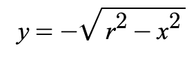 Equation of lower half semicircle