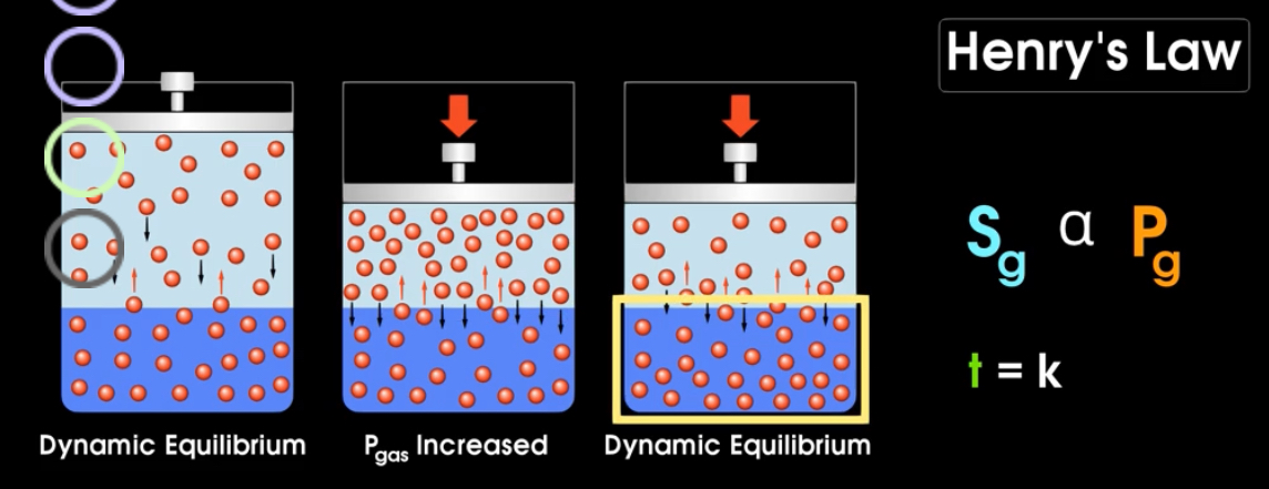 <p><span>Higher the pressure of a gas above a liquid, the more gas will be forced into the liquid</span></p>