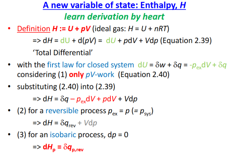 <p>reversible isobaric process restricted to pV work, change enthalpy=amt reversible heat exchanged with surrounding</p>