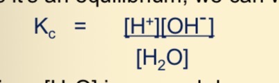 <p>As [H2O] is so much larger than [H+] or [OH-] it is taken as constant </p>