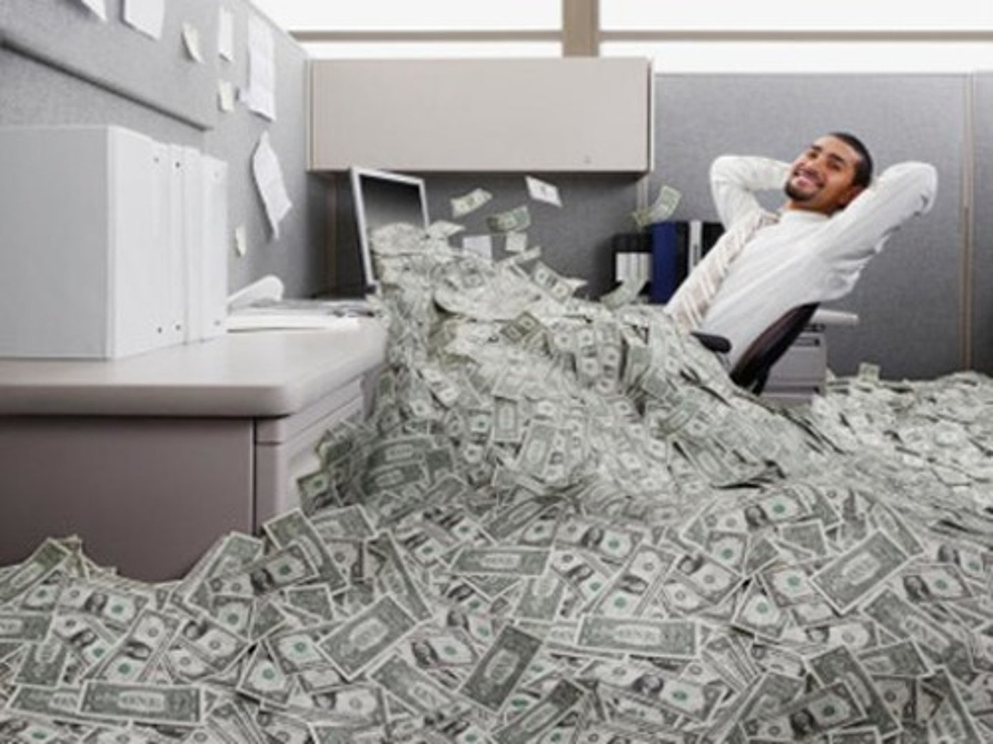 <p>He has a bag of money.</p>