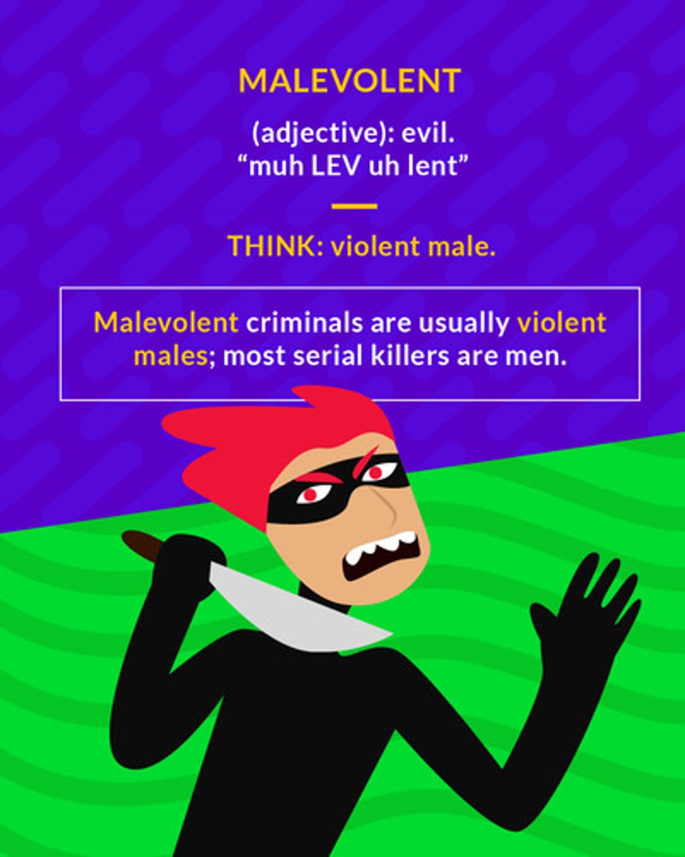 <p>(adj.) evil; malicious</p>
