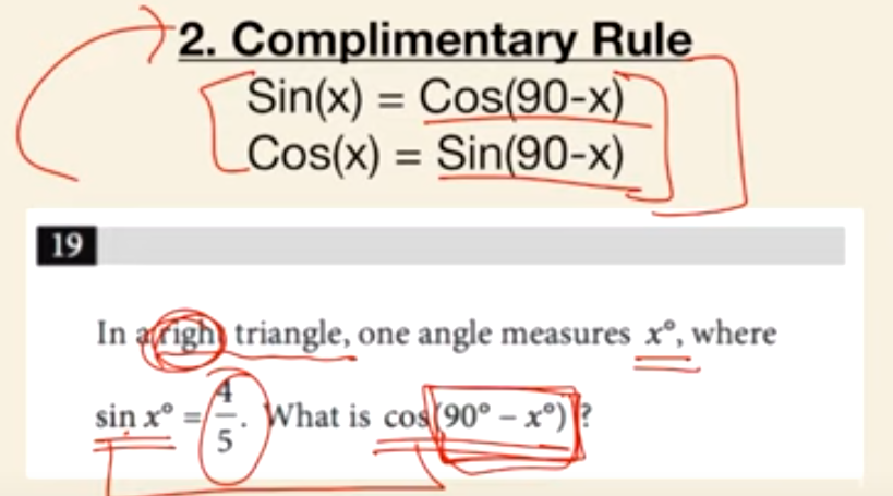 <p>sin(x) = cos(90-x)</p><p>cos(x) = sin(90-x)</p>