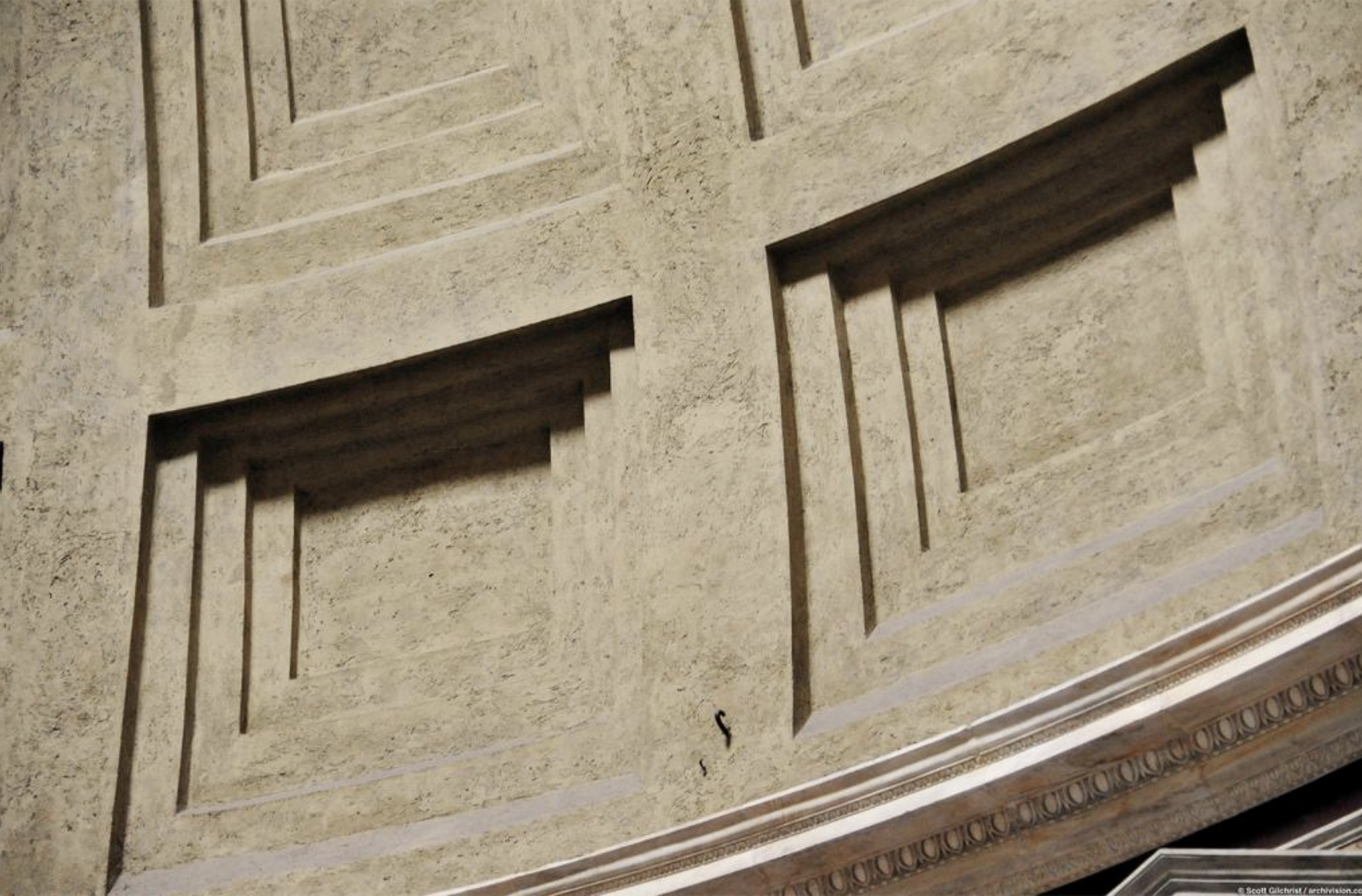<p>decoration of a ceiling or vault consisting of sunken square or polygonal panels</p>