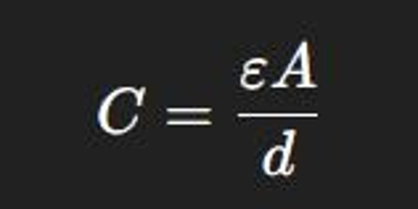 <p>ε = permittivity, A = area, d = thickness.</p>