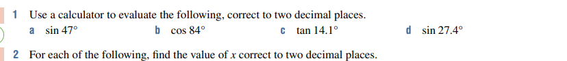 <p>For each of the following, find the value of x correct to two decimal places.</p>