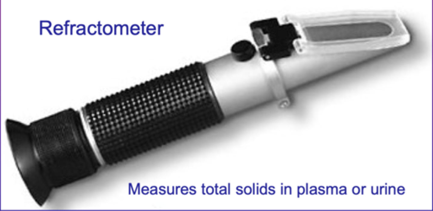 <p>A refractometer is used to quickly screen urine or plasma/serum for:</p>