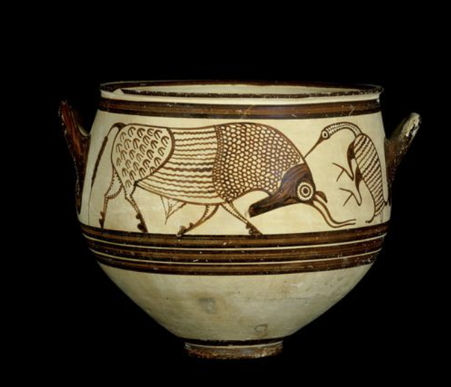 <ul><li><p>evidence of <strong>skilled craftsmanship</strong> - <strong>iron rich slip</strong> is used to create different <strong>shades of red, brown, black. </strong></p></li></ul><p></p><ul><li><p><strong>evidence of different animals</strong> in Mycenaean culture ( i.e bull and bird/crane ) </p></li></ul><p></p>