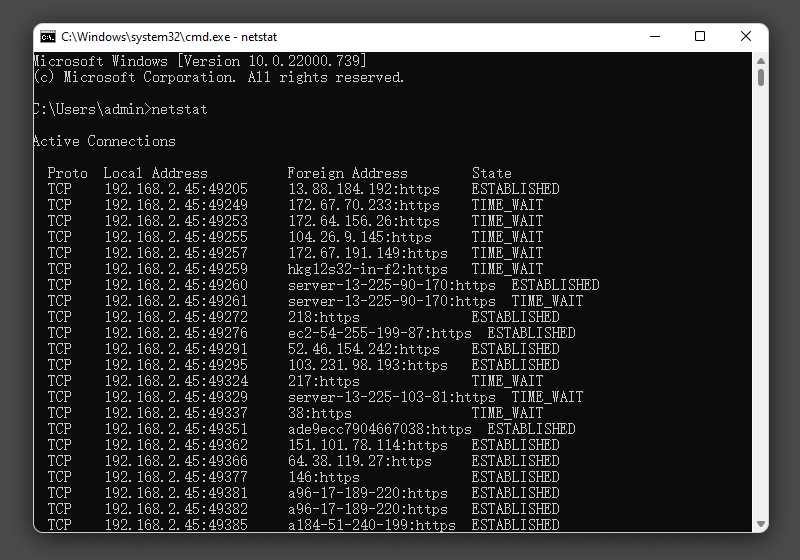 <ul><li><p>Shows all active connections (Currently or recently) / IP sockets currently open</p></li></ul><p></p>