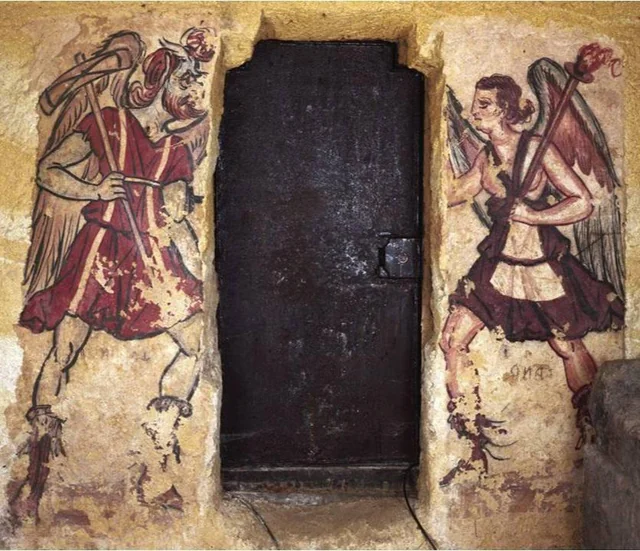 <p>Tarquinia: Tomb of the Anina - Charun and Vanth, Etruscan, c. 275-250 BCE</p>
