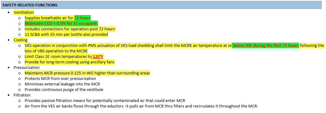 <p>72hrs</p><p>&lt;0.5% CO<sub>2</sub> for 11 Occupants</p><p>Combined with Load shedding: maintain &lt;90°F for first 72hrs</p><p>Maintain +0.125”WG</p>