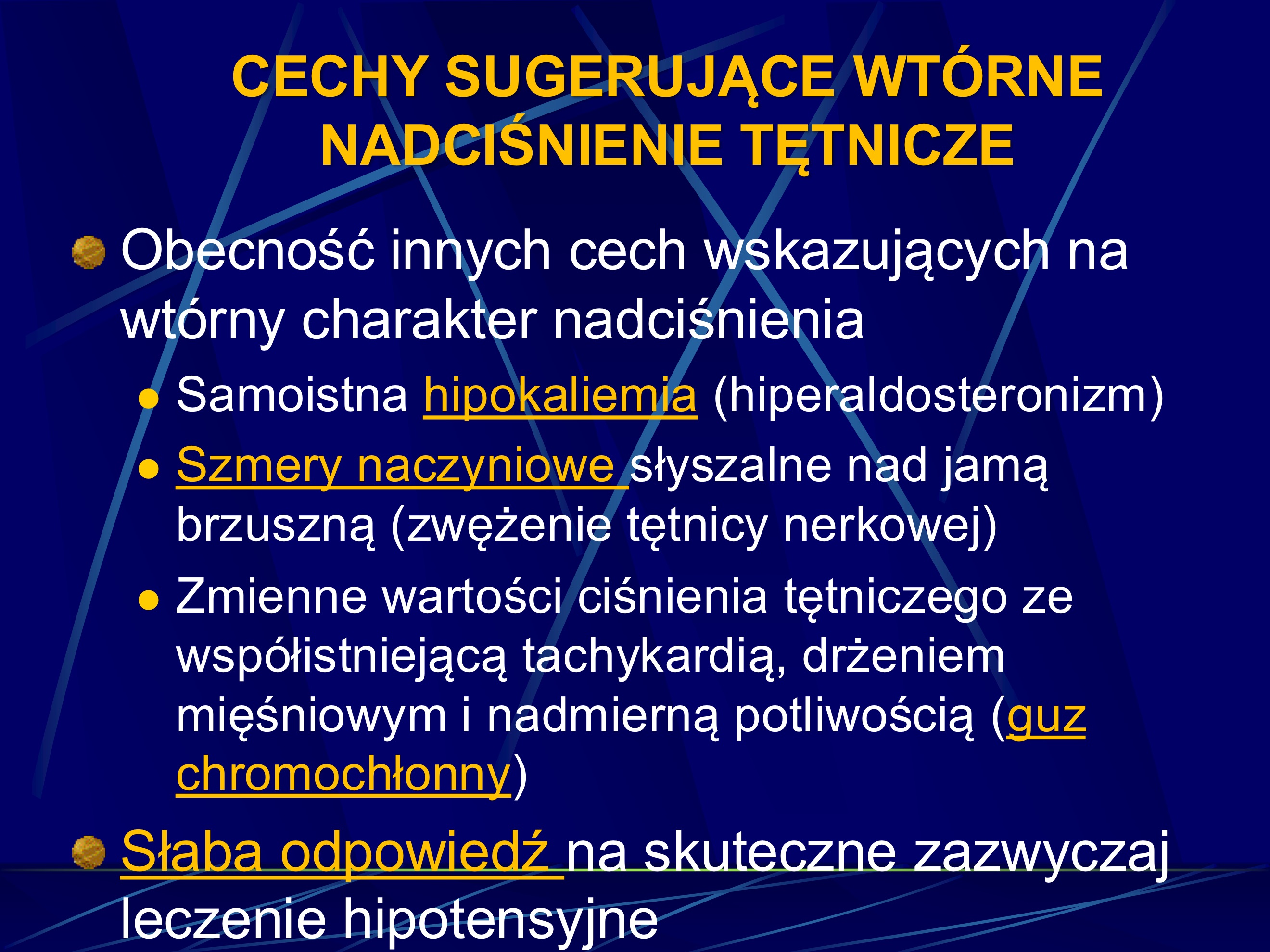 <p>Samoistna hipokaliemia (hiperaldosteronizm) » bo aldosteron zatrzymuje sód (wyrównanie tego przez wydalanie potasu i jonów wodorowych z moczem</p><p>» wywołuje też często alkalozę</p>