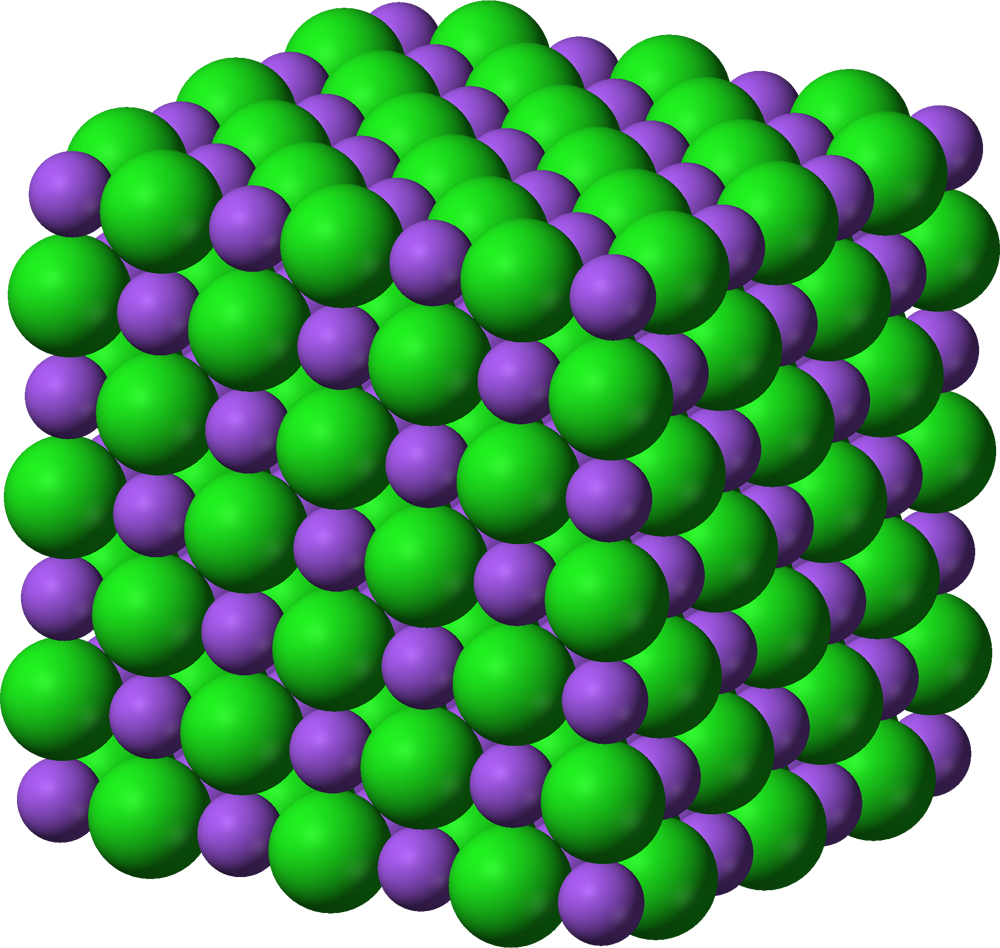 <p>A regular, repeating 3D arrangement of atoms, ions, or molecules in a solid.</p>